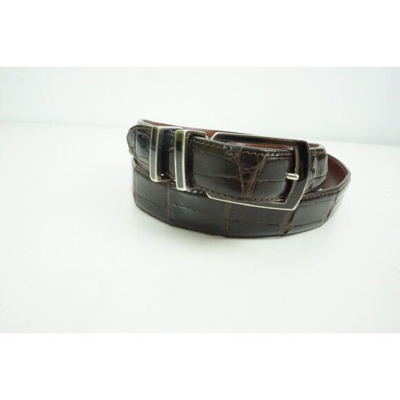 Douglas Magnus Sante Fe Sterling Silver Onyx Brown Genuine Alligator Belt USA 36